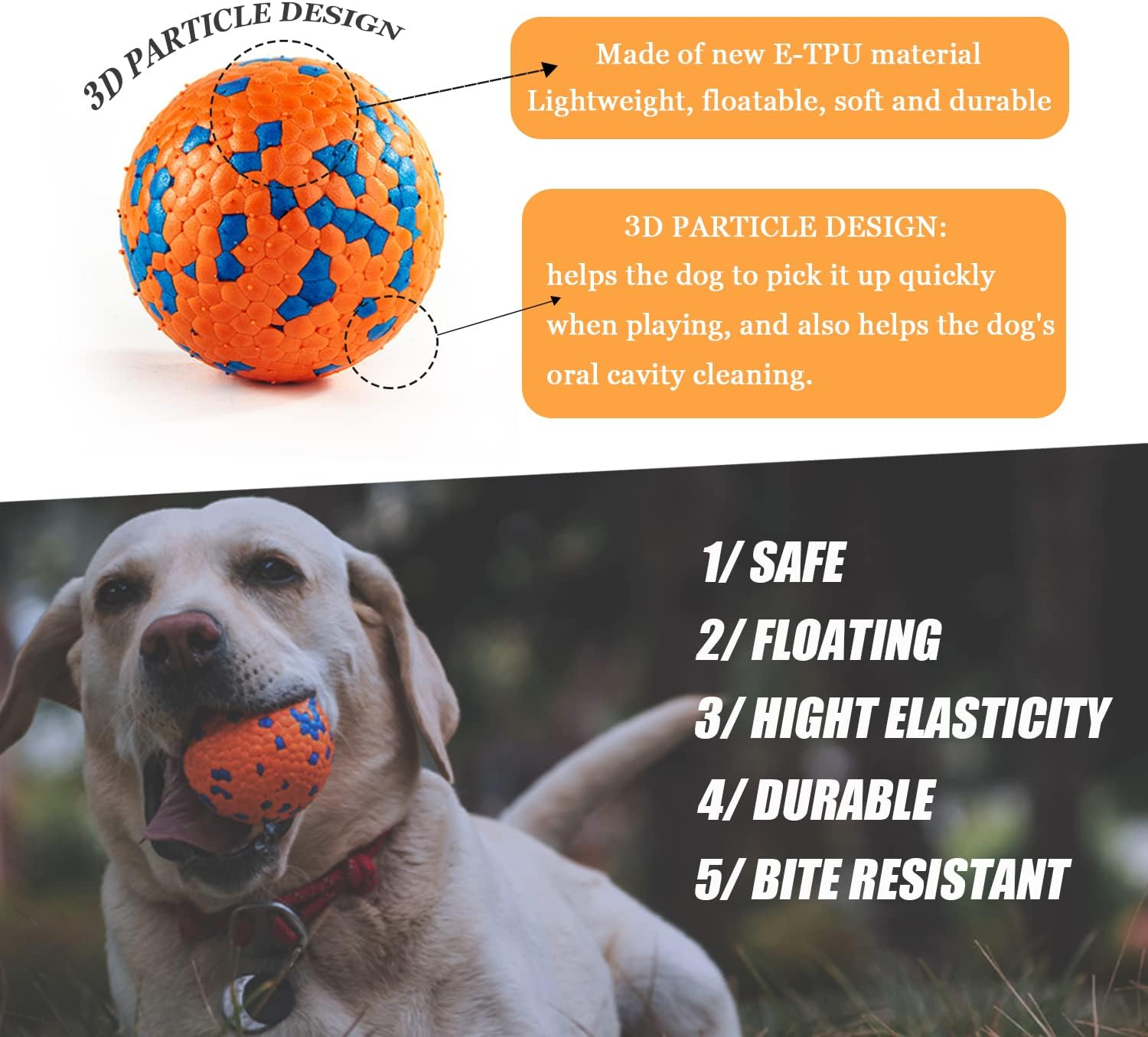 Indestructible Floating Bouncy Dog Balls for Small Breed Puppies - Lightweight, Durable, Odourless - 2.5" (4 Pack) image number 5