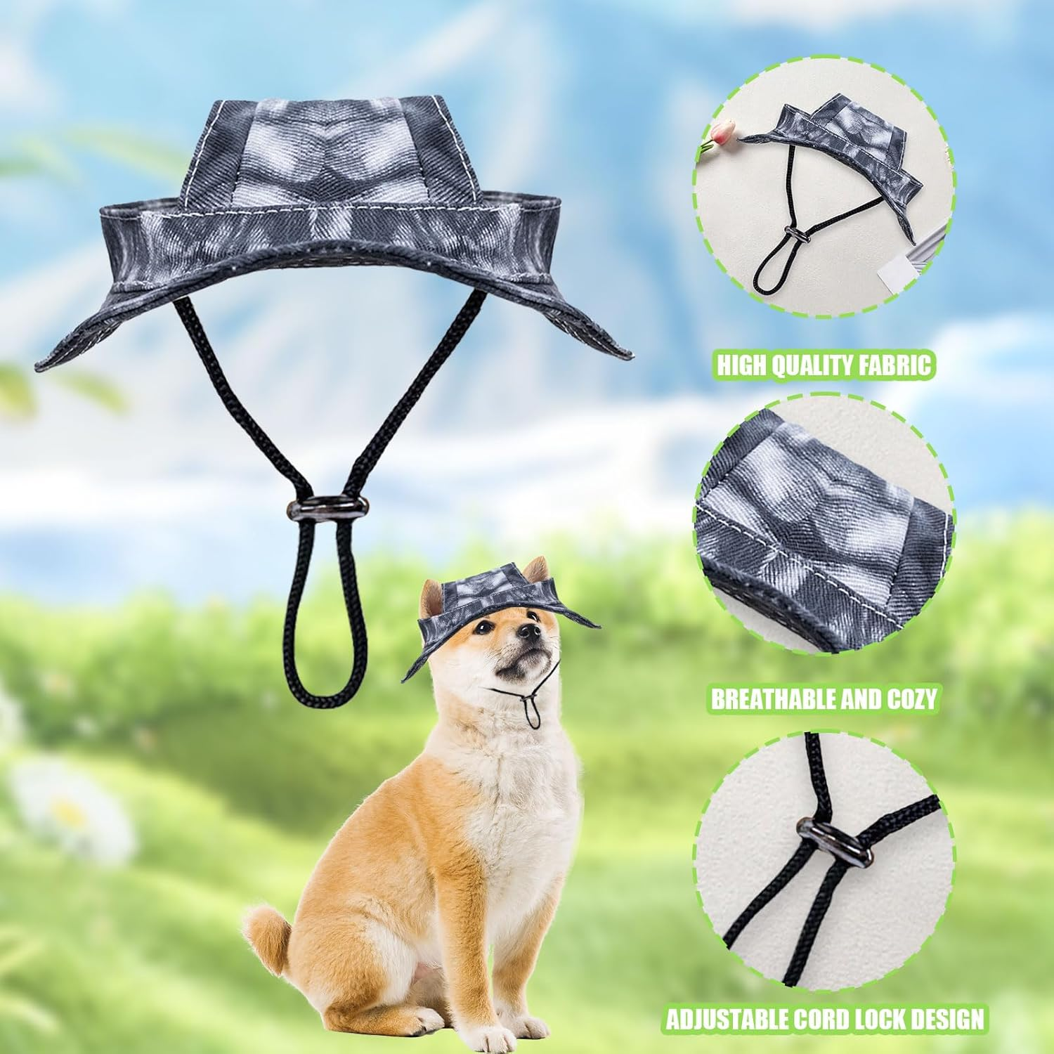 Dog Sun Hat,1Pc Adjustable Princess Dog Bucket Hat with Ear Holes,Round Brim Dogs Visor Cap Pet Fisherman Hat for Pupies Small Dogs Cat Outdoor Sport (Black, Small) image number 4
