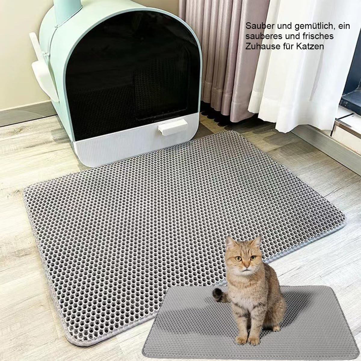 Cat Litter Tray Mat, 60 X 40 Cm, Double Layer Honeycomb Catch Mat, Large Hole Design, Cat Litter Mat, Double Waterproof and Non-Slip, Cat Litter Tray Non-Toxic Material, Cat Litter Mat image number 3