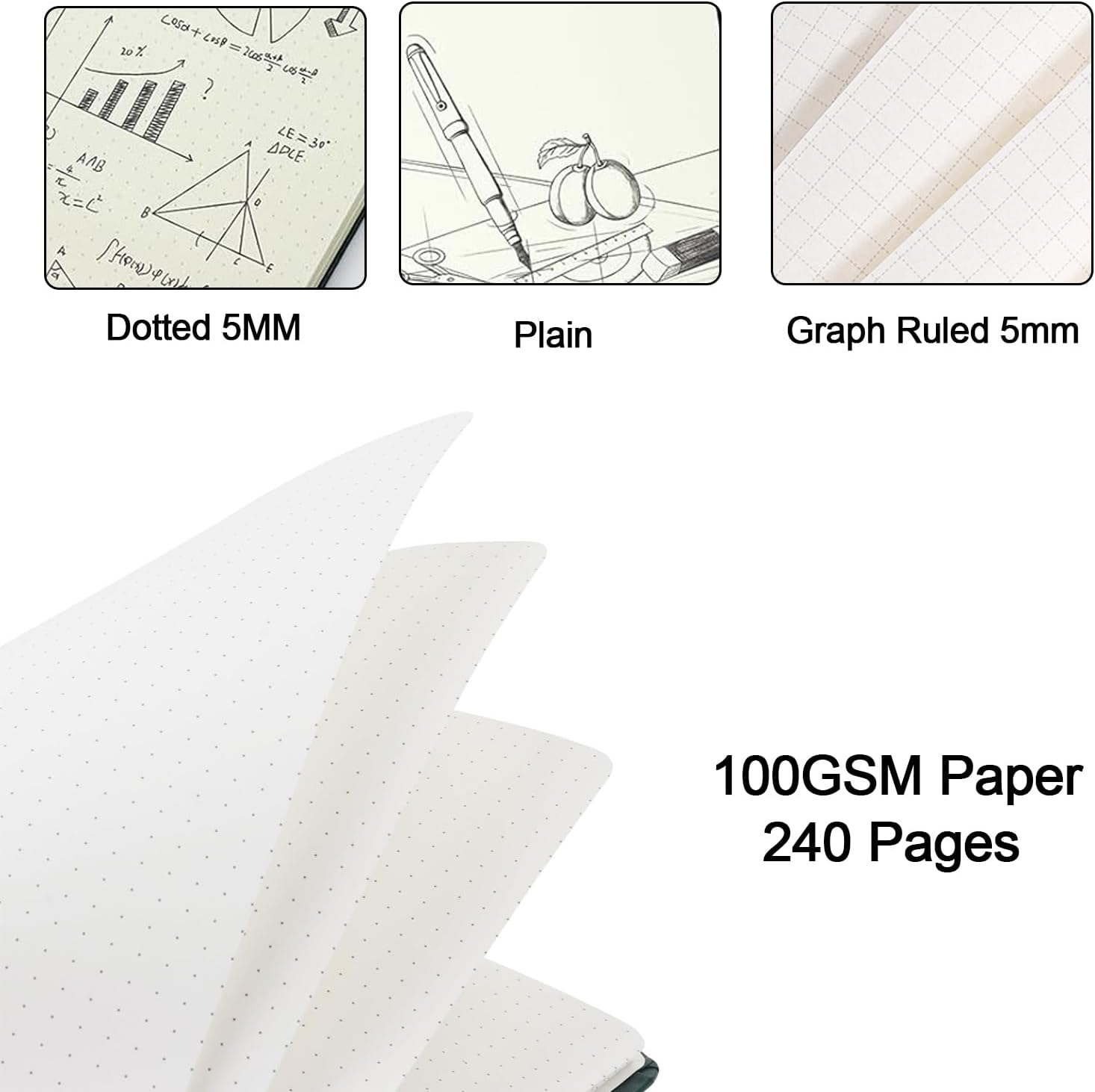 TUNJEJINY A5 Spiral Journal Notebook, 240 Pages Thick Paper with 100 GSM 3 in 1Blanks/Dotted/Grid Leather Hardcover for Women & Men Notepad,Writing for Office School Travel (Blue) image number 6