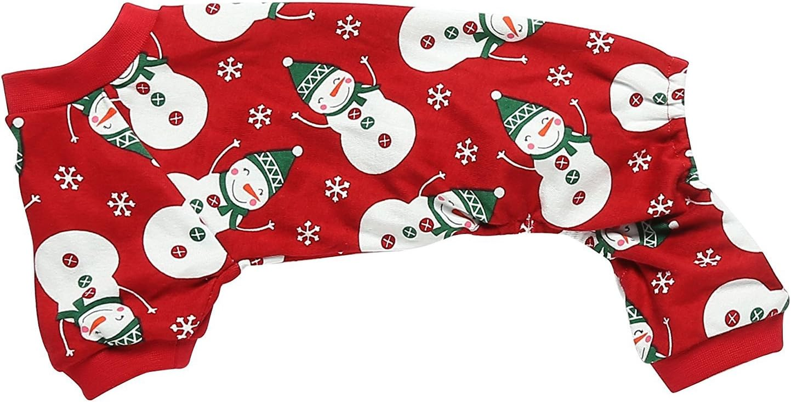 Lanyarco Cute Snowman Christmas Dog Pajamas, Soft Cotton Xmas Christmas Pajamas for Dogs Holiday Pet Clothes Onesie PJS, Red Medium Back Length 15" image number 2