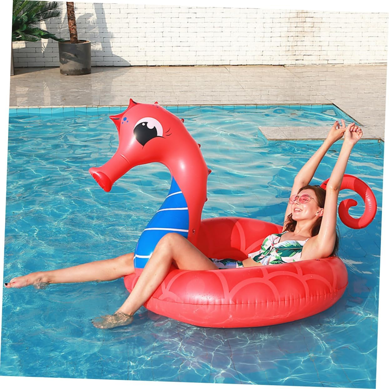 Ibasenice Inflatable Sea Horse Swimming Mouth for Adults Boys and Girls Pool Beach Fun image number 5
