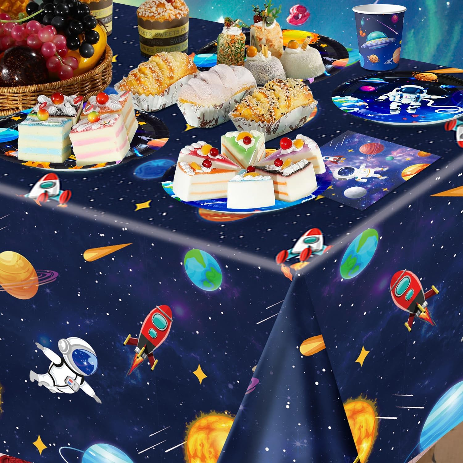 Space Theme Tableware, 24 Guests Outer Space Birthday Party Supplies - Party Plates Napkins Tablecloth Garland Etc Tableware for Birthday Decorations image number 6