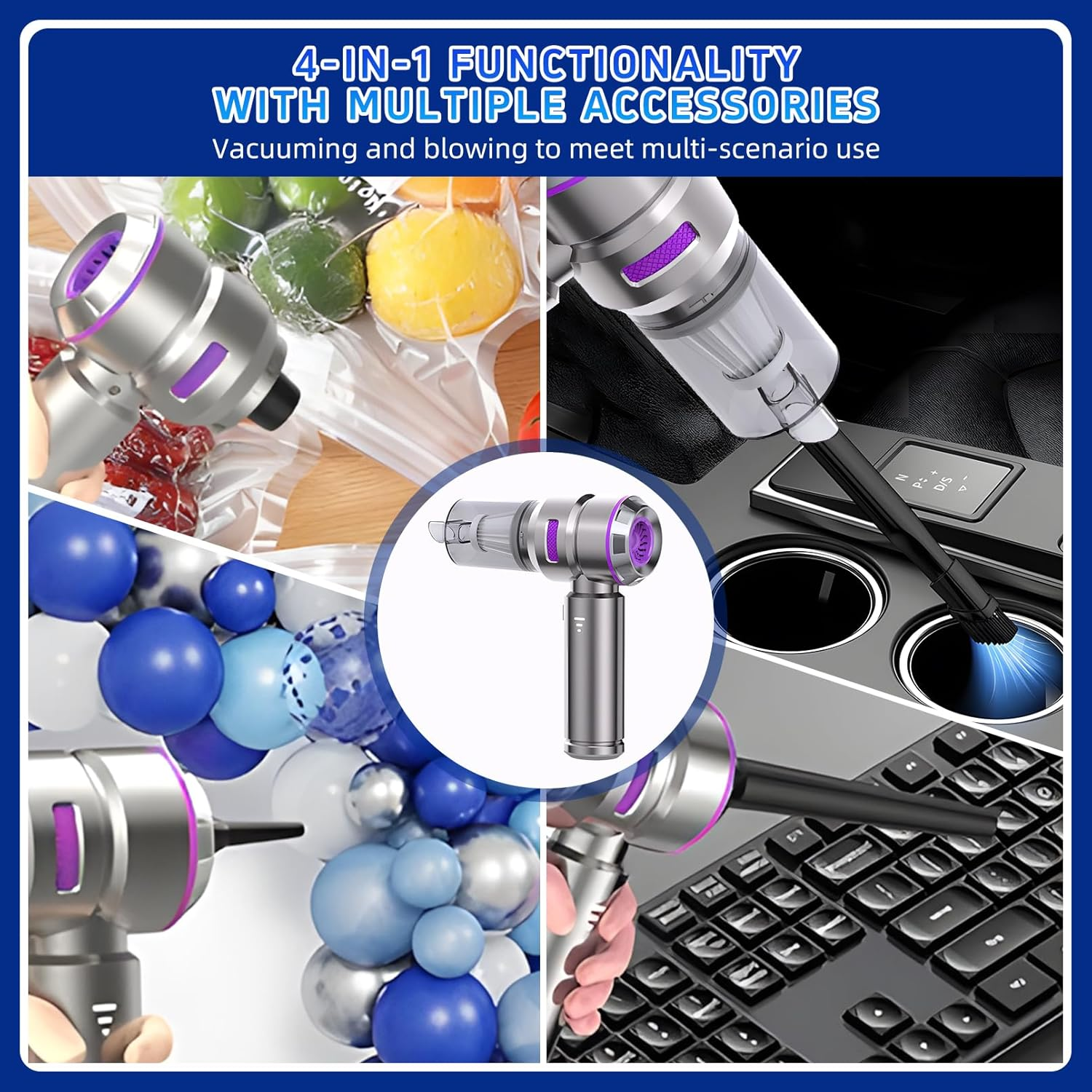 4 in 1 Cordless Handheld Vacuum Cleaner,Car Vacuum Cleaner,22000Pa Strong Suction Mini Vacuum Cleaner,Dust Blower,Can Be Used for Home,Car