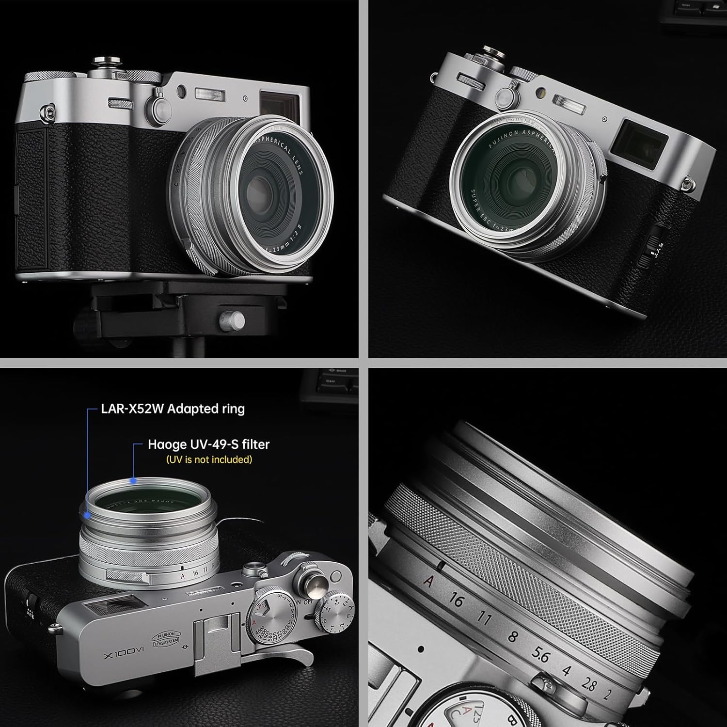 Haoge 49Mm Filter Adapter Ring for Fujifilm Fujinon X100VI X100V Camera Accessories Fit 49Mm UV CPL ND Filter Fit Original Lens Cap Silver LAR-X55S image number 4