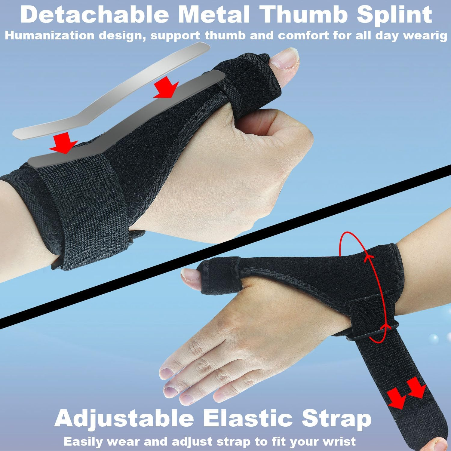 Thumb Brace Hand and Trigger Thumb Splint, 1Pc Thumb Spica Support Brace with Splints,Wrist Spica Splint Wrist Brace Support Sports Strap image number 4