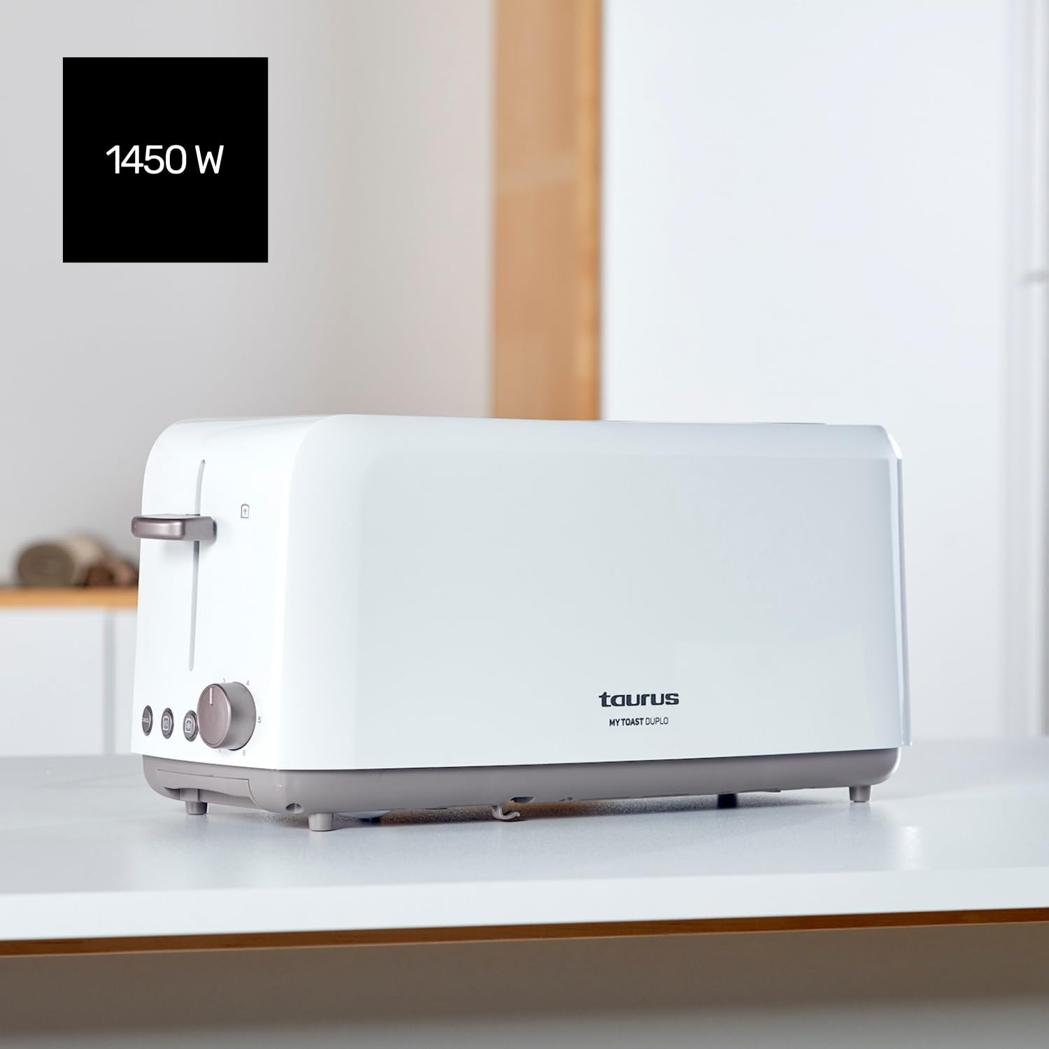 TAURUS Mytoast 3 Duplo Toasters 1450W Three Function LED Light 0 Decibels 2 Extra Long Slots Plastic White image number 3