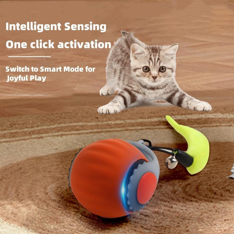 Interactive Cat Toy Balls,Electric USB Rechargeable,Built in 150Mah Lithium Battery, the Speed Can Reach 1M/S,Intelligent and Normal Modes (Orange) image number 4