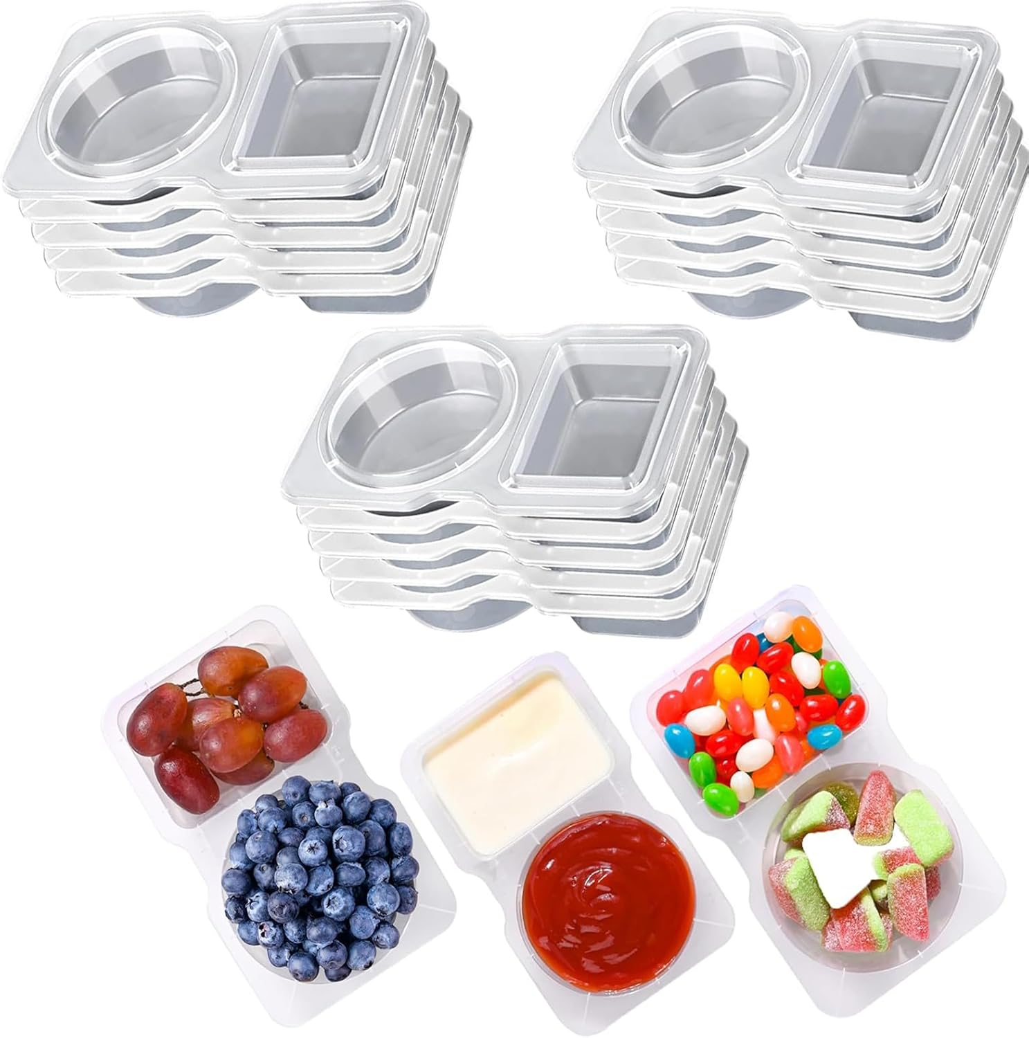 15PCS Double Compartment Condiment Container Reusable Snack Container 2 Condiment Containers with Lids Snack Pack Container Sauce Containers Condiment Containers with Used for Take-Out Condiments image number 5
