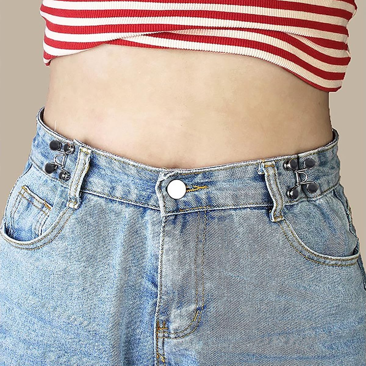 36Pcs Adjustable Waist Buckle Extender, 6 Style Detachable Jean Button Pins No Sewing Required Reusable Jean Buttons, Pant Waist Tightener Clip Snap for Jeans Dress Fit Instant Button for Pants, 6 Set image number 2