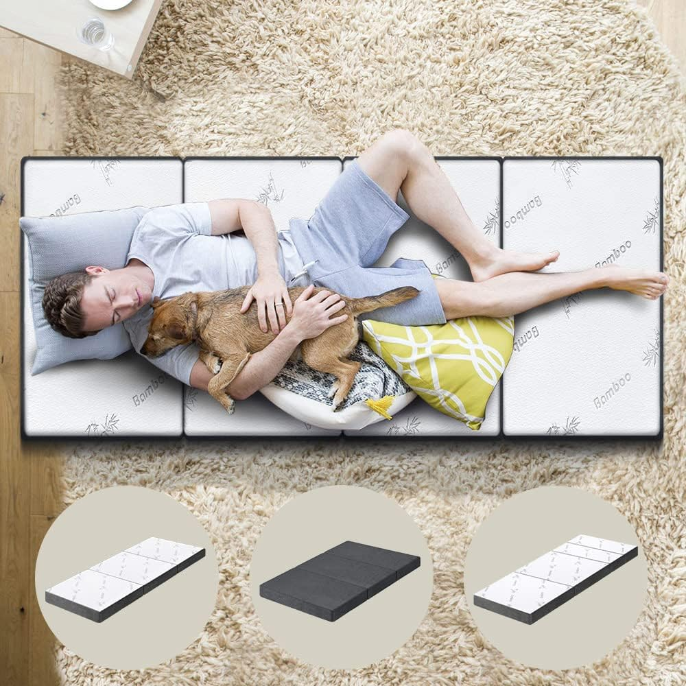 STARRY EUCALYPT Folding Mattress 180Cm X 70Cm X 10Cm Foldable Sofa Lounge Mat Pad Portable Single Mattress Floor Bed in Bamboo White for Home Office Camping and Travel Use(4B Bamboo White) image number 3