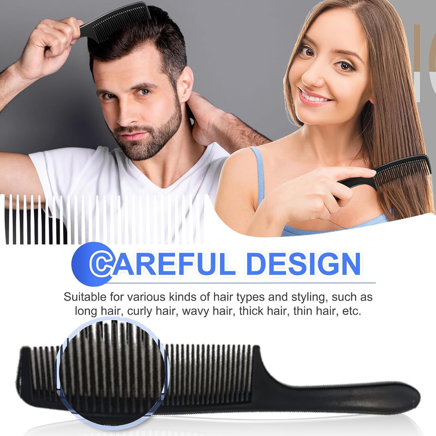 3Pcs Professional Teasing Comb, Premium Carbon Fiber Hair Comb Set for Cutting and Styling, Fine and Wide Tooth Hair Barber Combs for Women and Man (Black, One Size) image number 1