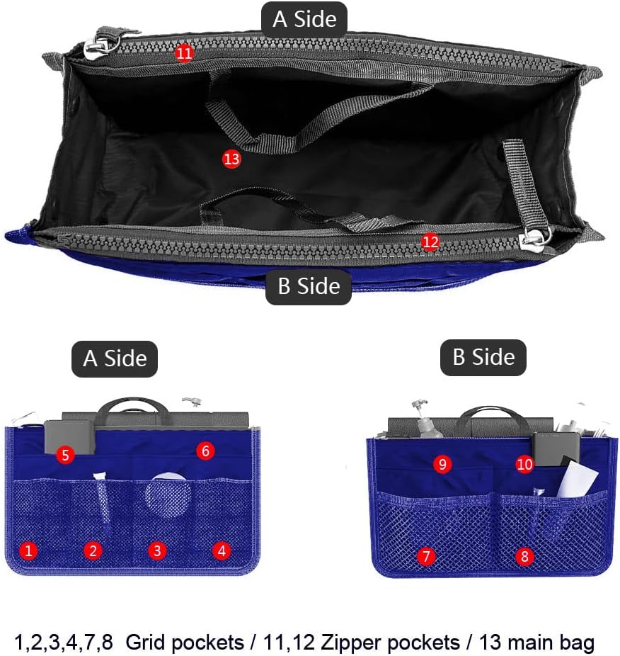 Organizer Insert Bag Polyester,Purse Organizer Insert, Handbag & Tote, Travel, Cosmetic Bag, 20L Large Capacity Cosmetic Liner Bag, for Travel Business Cosmetic Makeup Storage(Blue)