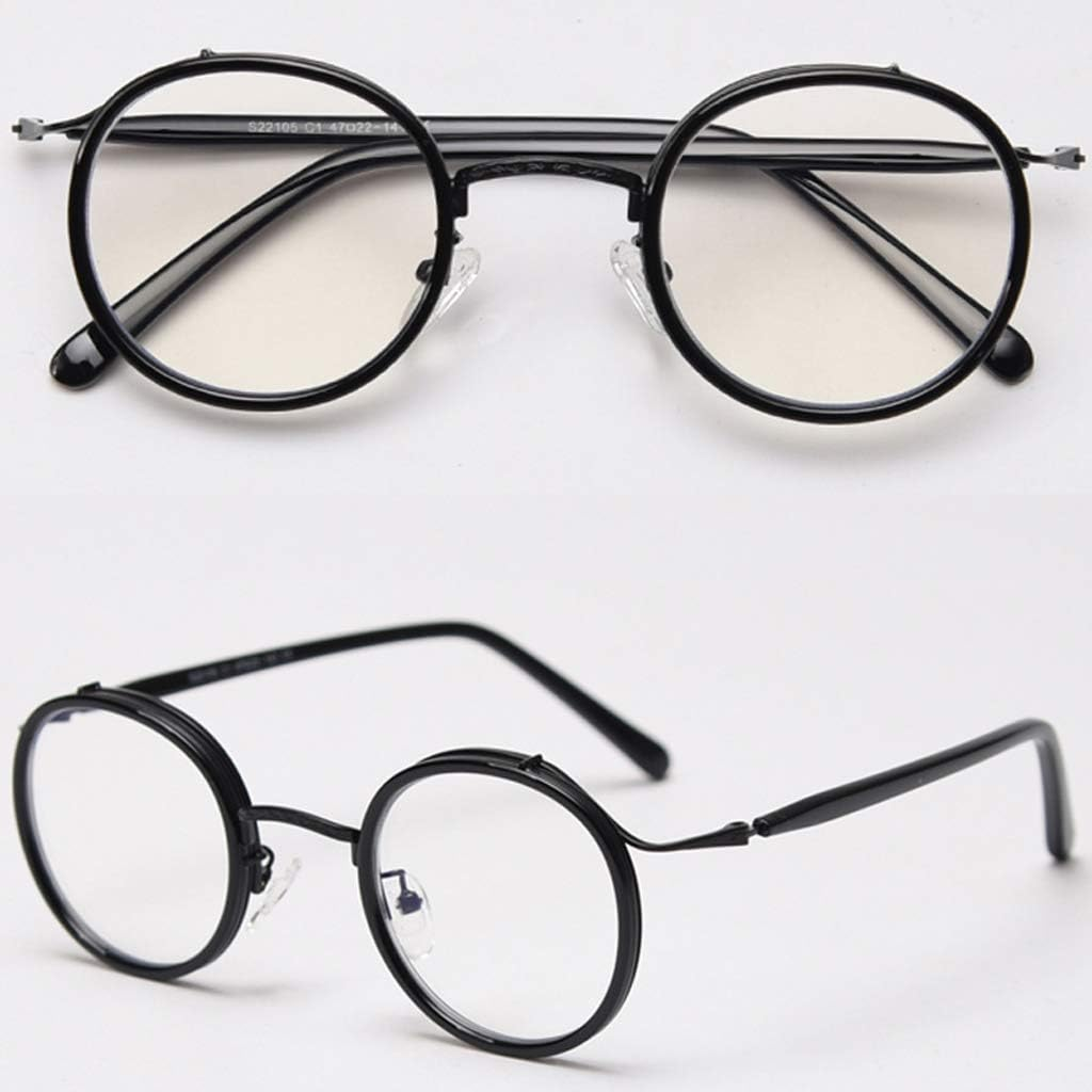 Kachawoo Retro Style Vintage round Glasses Frame Acetate Clear Lens Optical Eyewear - Matte Black image number 7
