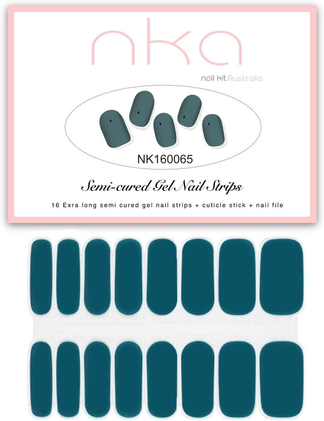 NKA Semi-Cured Gel Nail Strips Kit &ndash; 16 Long Strips in 8 Sizes &ndash; Quick & Easy Application &ndash; Cures in 60 Seconds &ndash; Includes Mini File & Cuticle Stick &ndash; Long-Lasting (Sand)