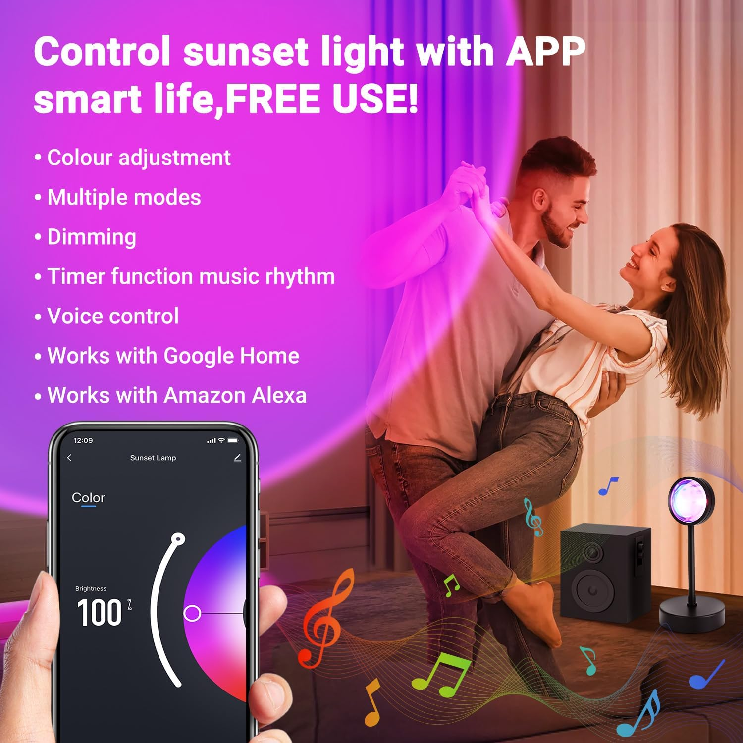 Sunset Lamp Projection, 360&deg; LED Sunset Lamp with App & Remote Control, 16 Million Colors Multicolour Palette Ambient Lighting,For TIK Tok Video Room Decor image number 6