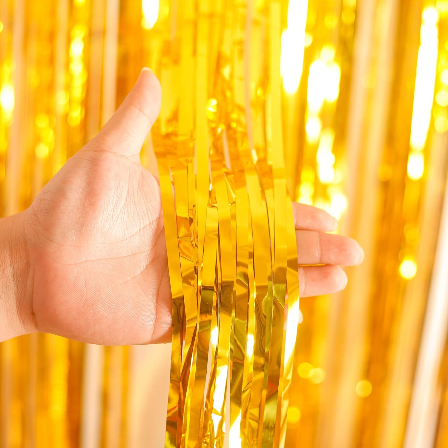 3.2X8.3Ft Glitter Tinsel Curtain Hanging Decorations Set, Door Tinsel Foil Fringe Curtain Streamers for School Graduation Birthday Hen Photo Banner Christmas Party (Gold) image number 6