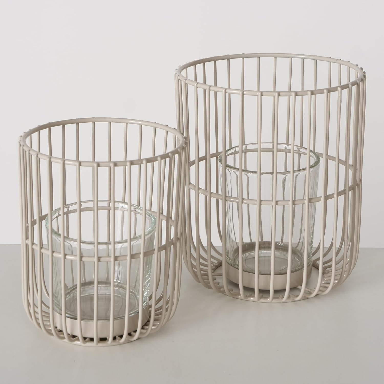 Boltze Cindy 2045316 Tea Light Holder Set of 2, Beige, Iron, Glass, 14-20 Cm High, Modern Design, Garden Decoration, Table Decoration, Candle Accessories, Lantern, Tea Light Glass image number 2