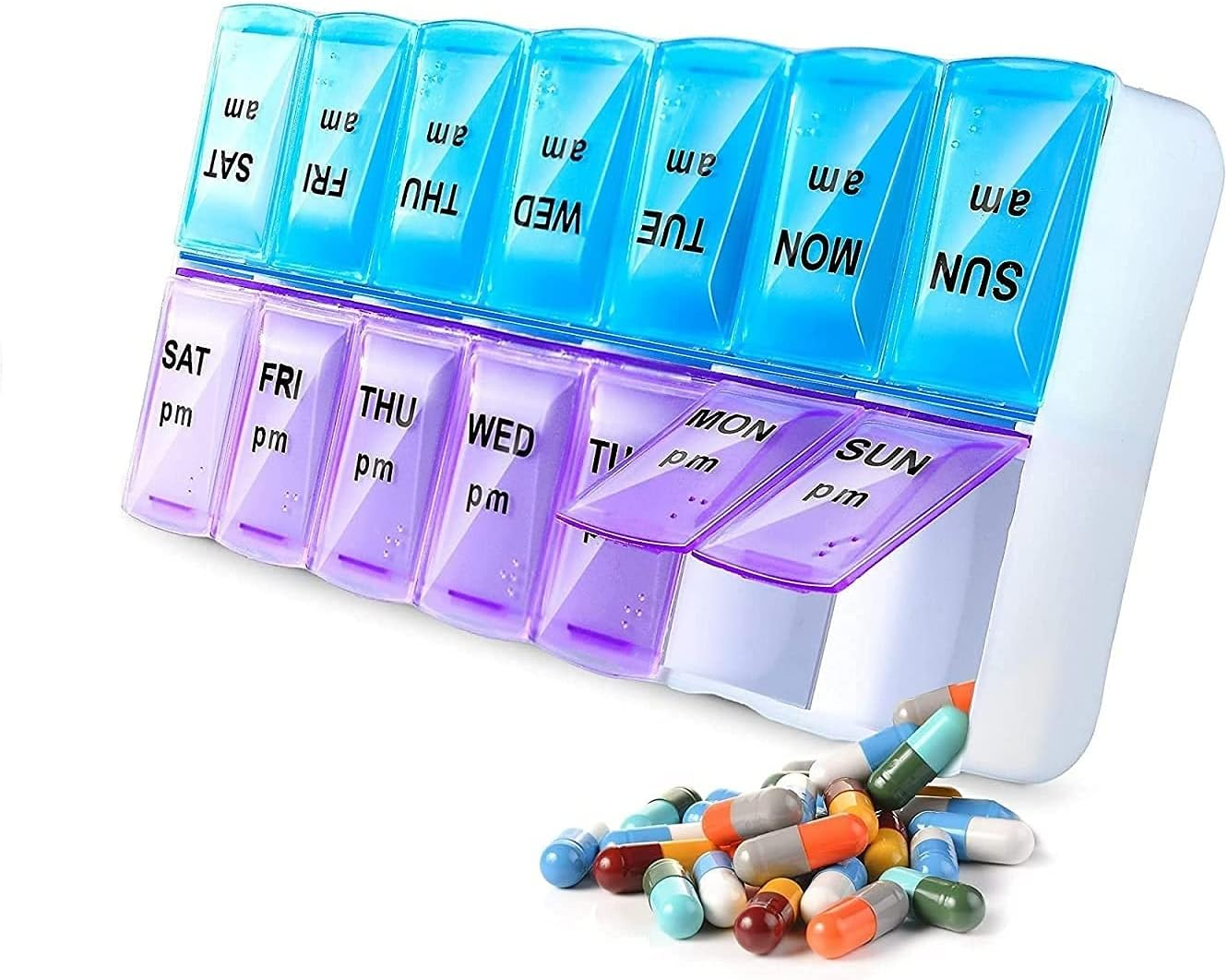 Weekly Pill Organizer Twice-A-Day, Large AM PM 7 Day Pill Box, Daily Pill Cases 2 Times a Day, One Week Pill Dispensers & Reminders, Medicine Planner for Medication, Vitamins, Fish Oil and Supplements (1 PCS) image number 1