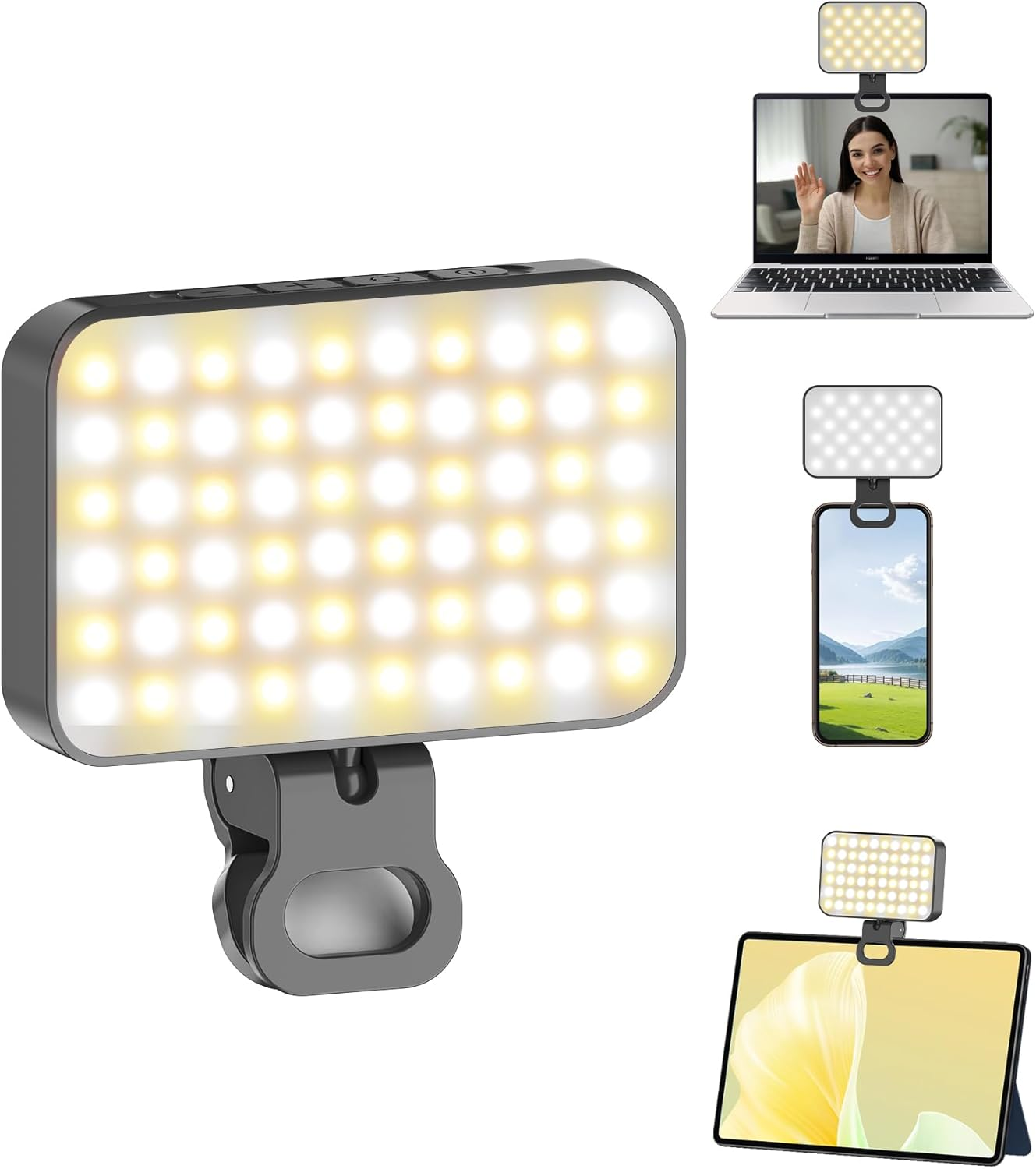 60 LED Selfie Light for Iphone,2000Mah Rechargeable Phone Light with Clip,3000K-6500K Portable Clip on Light,3 Lighting Modes for Video Conferences,Zoom Meetings,Webcam,Laptop Photo,Streaming,Makeup image number 2