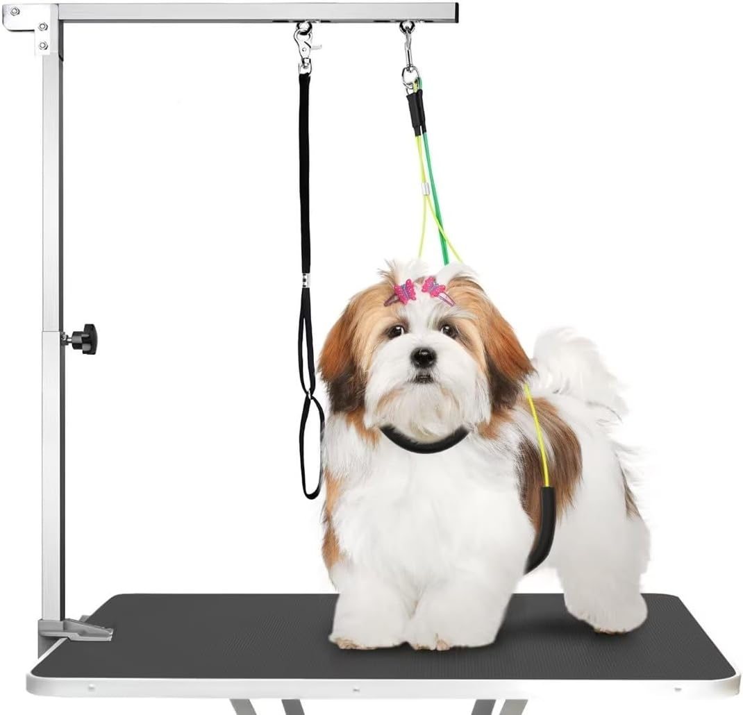 Dog Grooming Table Arm - 37" Dog Grooming Table Arm Dog Grooming Stand with Loop Noose Foldable Dog Grooming Harness for Small Medium Dogs (Silver)