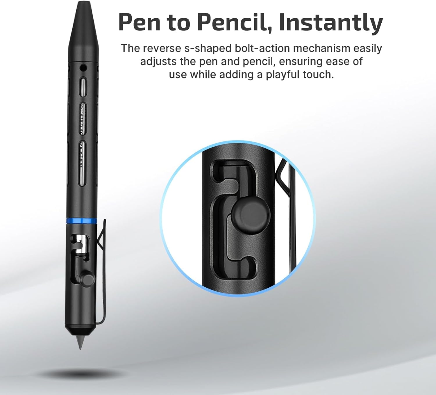 OLIGHT O'Pen Mini 2 Ballpoint Pen Replaceable EDC Black Ink Pens with Two Pencil Spare Tips for Office, Working, Writing, Construction Work and Gifts(Black) image number 5