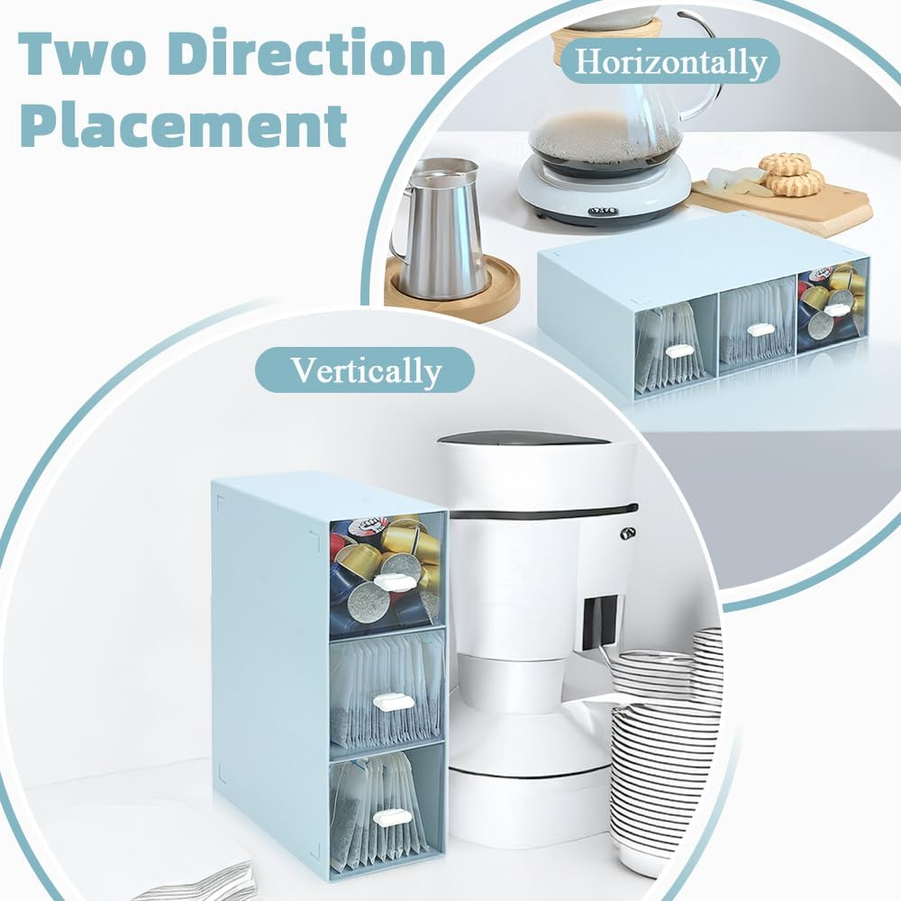 3 Tier Tea Bag Organizer, Tea Organizer Tea Box, Easy Access Tea Organizers and Storage, Tea Box Organizer for Cosmetic Coffee Sugar Sachets Pantry (1Pcs Blue) image number 1