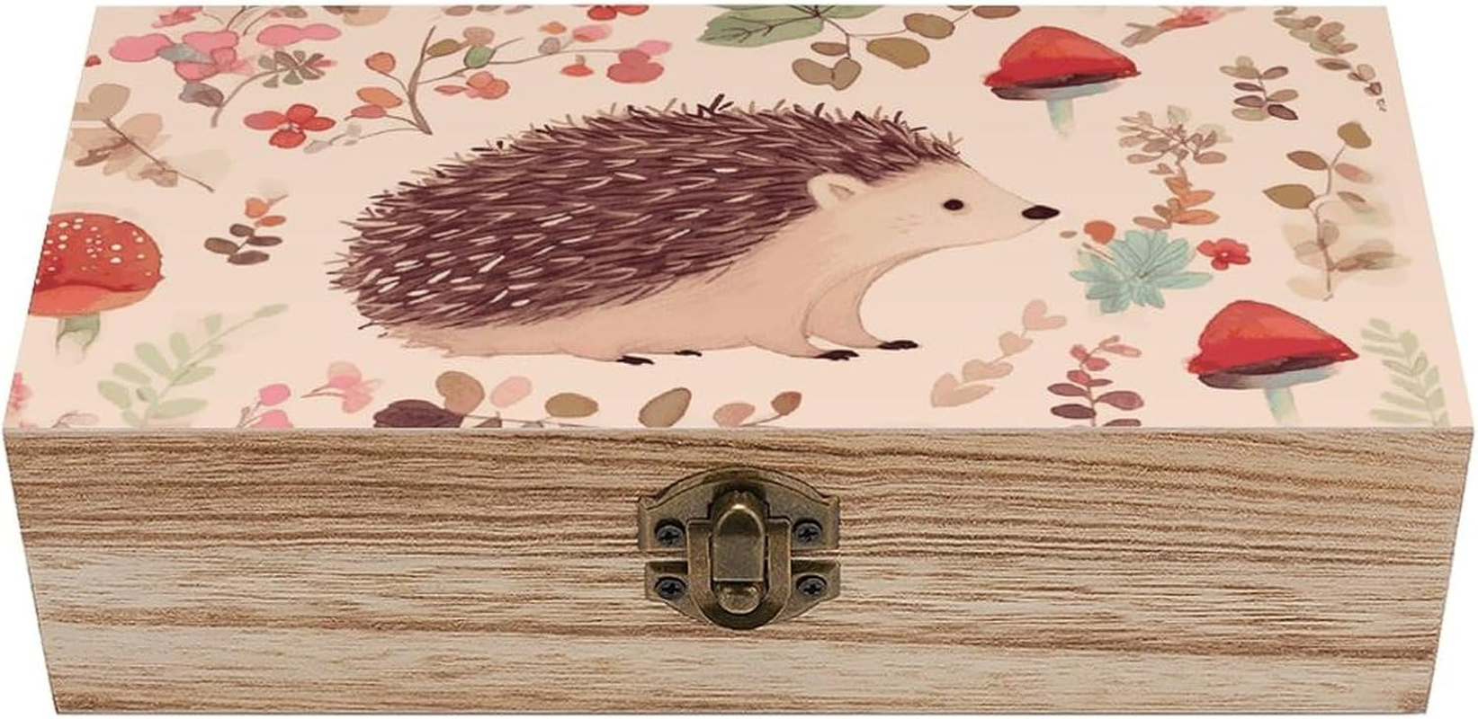 Lovely Hedgehog Wooden Box Wood Wedding Keepsake Boxes with Lids Small Decorative Boxes Lightweight Wooden Memory Storage Box for Crafts Keepsakes Jewelry Photo Letter Storage image number 2