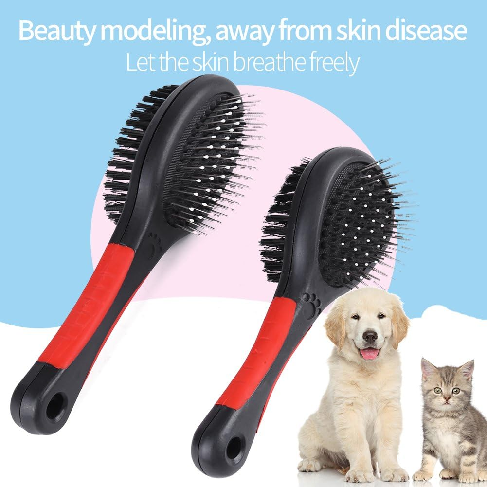 Dog Brush Cat Pet Grooming Comb 2 in 1 Double Sided Pin Cleans for Pets Shedding and Dirt Suitable for Long Medium Thick Short Hair Pet(M) image number 1