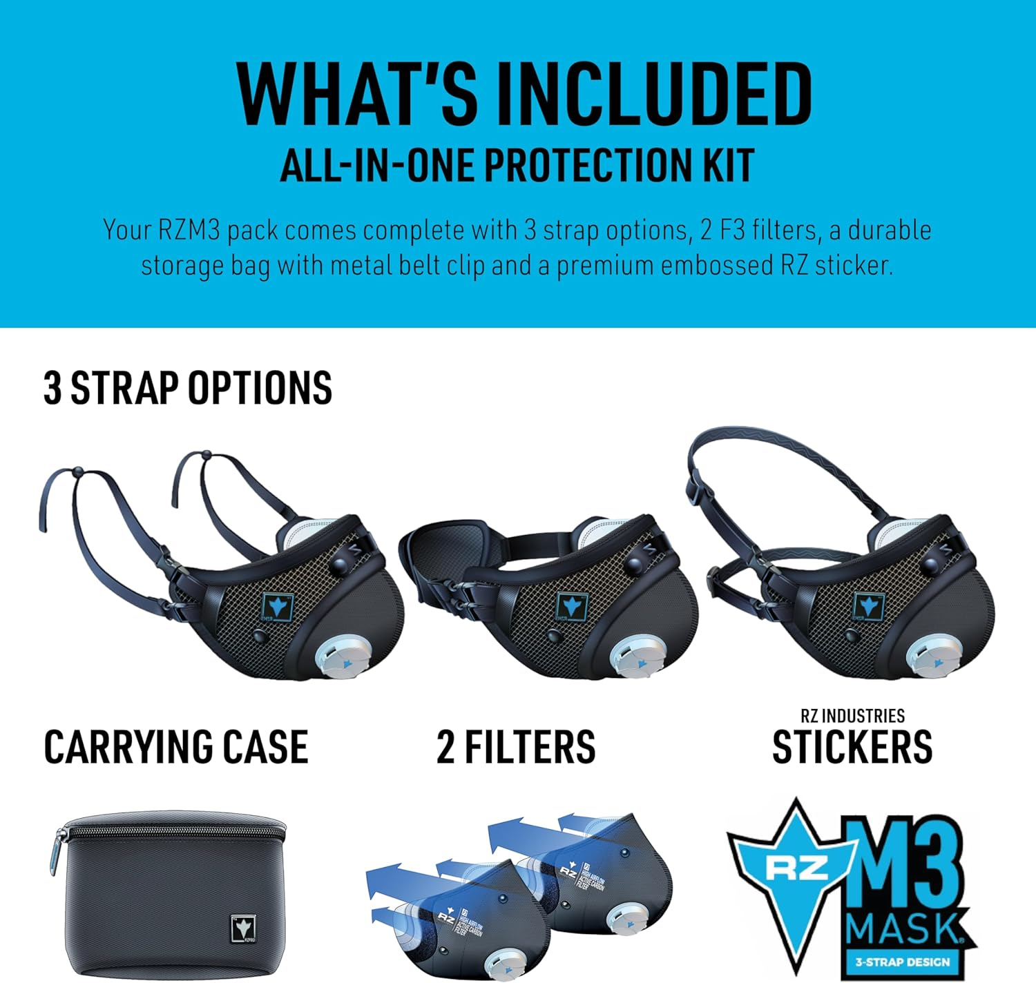 RZ Mask M3 Small Dust Face Mask Breathable Mesh Black Multi-Strap image number 3