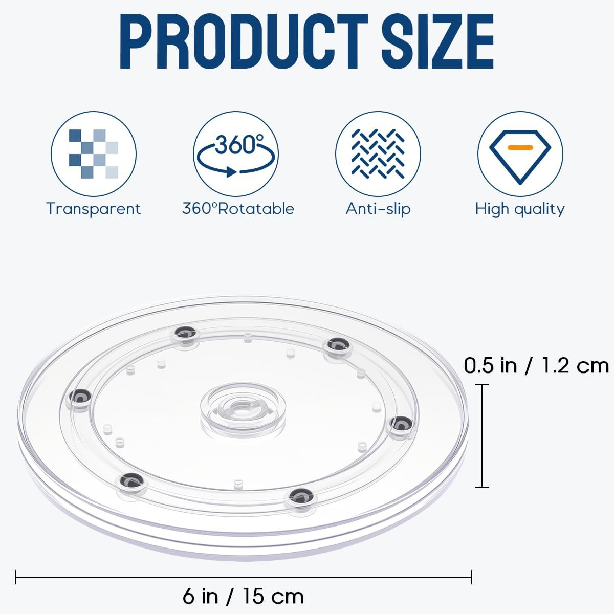 6 Inch Clear Acrylic Lazy Susan Turntable Organizer Ball Bearing Revolving Display Base Kitchen Spice Rack Cake Makeup Table Decorating image number 1