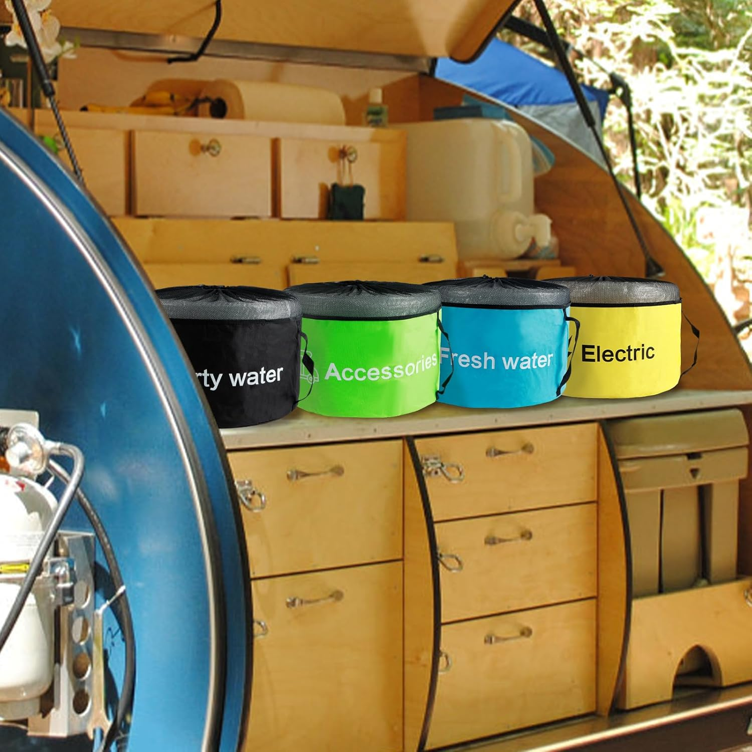 3/4Pcs RV Hose Storage Bags with Mesh Top Waterproof RV Utility Bag Multifunctional RV Accessories Storage Bags with Straps Large Sewer Hose Bag for Fresh/Black Water Hoses Electrical Cords Z image number 3