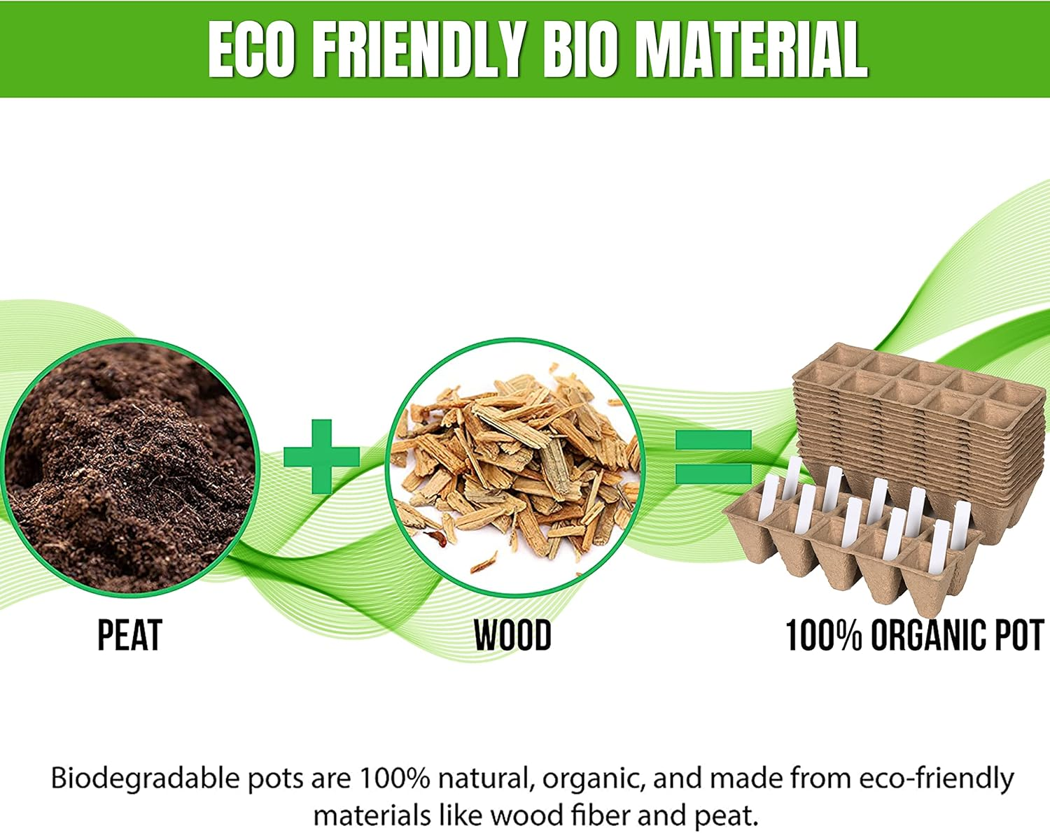 TIROTECHS Biodegradable Plant Starter Trays - Eco Friendly Seed Starter Tray Kit, Peat Pots for Seedlings, Seed Starter Tray Garden with 10 Bonus Plant Labels, Seed Starter Pots (15, 10 Cells) image number 5