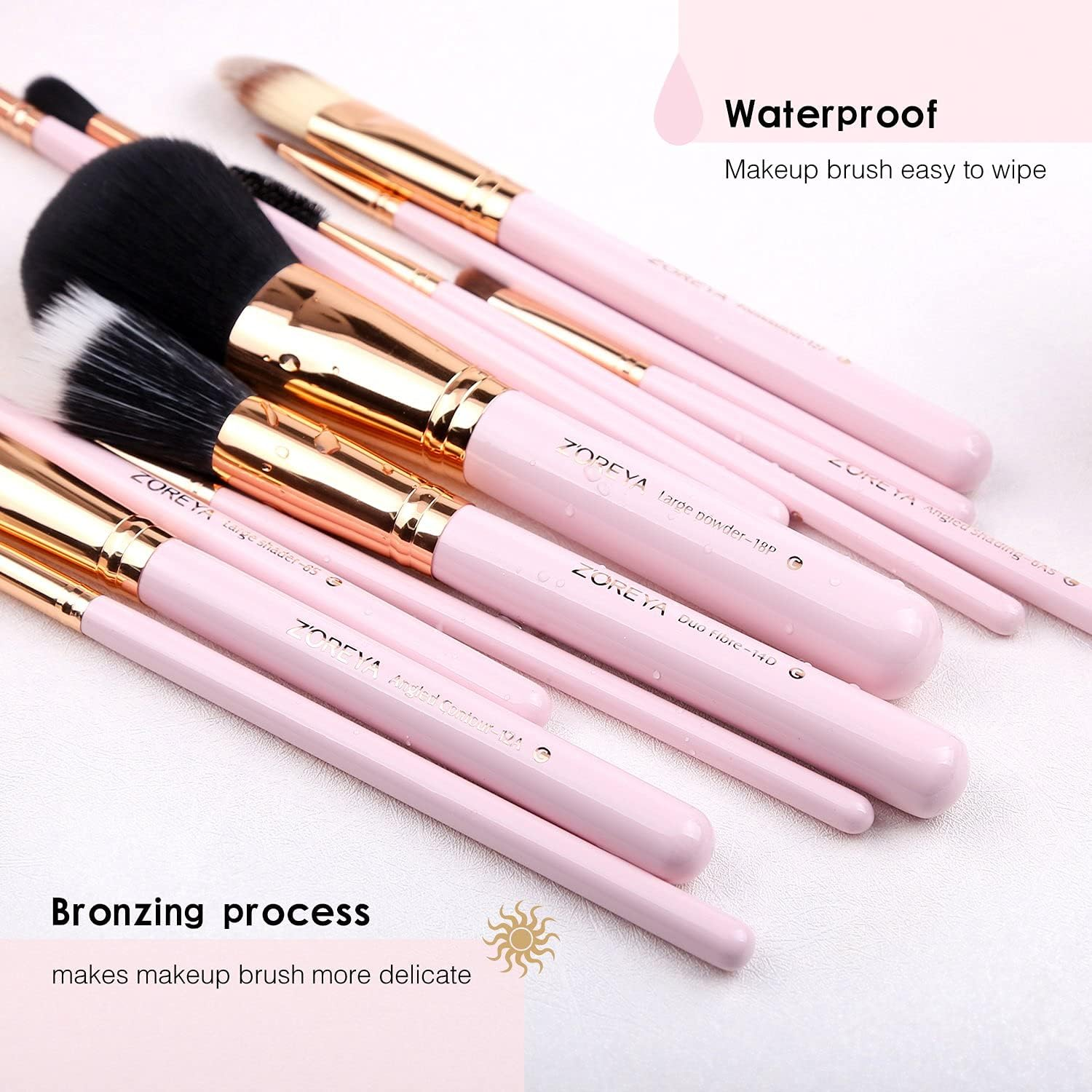 Zoreya Makeup Brush Set 12Pcs Pink Synthetic Makeup Brushes Travel Set with Holder Makeup Brush Organizer Foundation Powder Contour Blush Eye Cosmetic Brush Sets in Case with Bonus Gift Makeup Sponge - Black,Gold image number 2