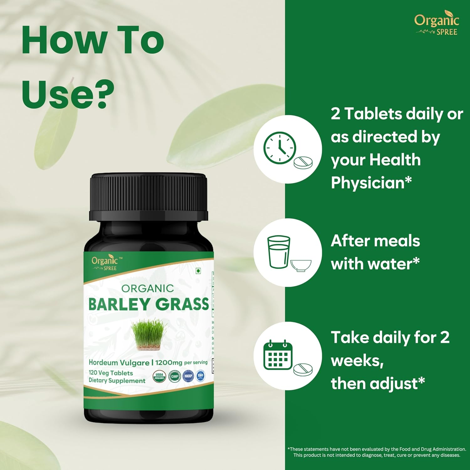 Barley Grass 120 Tablets | Hordeum Vulgare (Barley Grass) | USDA Organic Certified | Organic and Natural image number 2