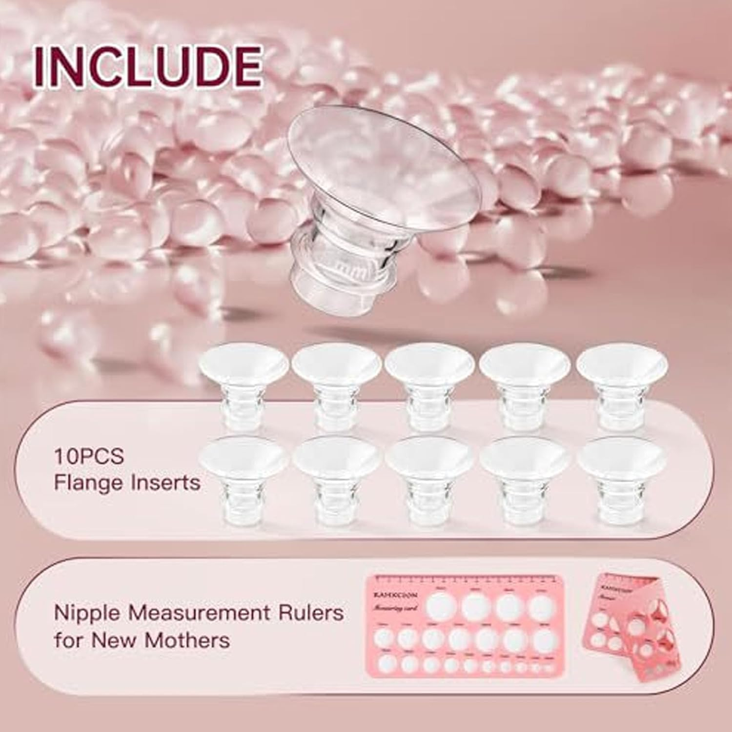 Flange Sizing Kit, 10PCS Soft Silicone Flange Inserts 13/15/17/19/21Mm & Nipple Measurement Ruler Tool for 24Mm Most Pumps, Breastfeeding Essentials for Moms image number 5