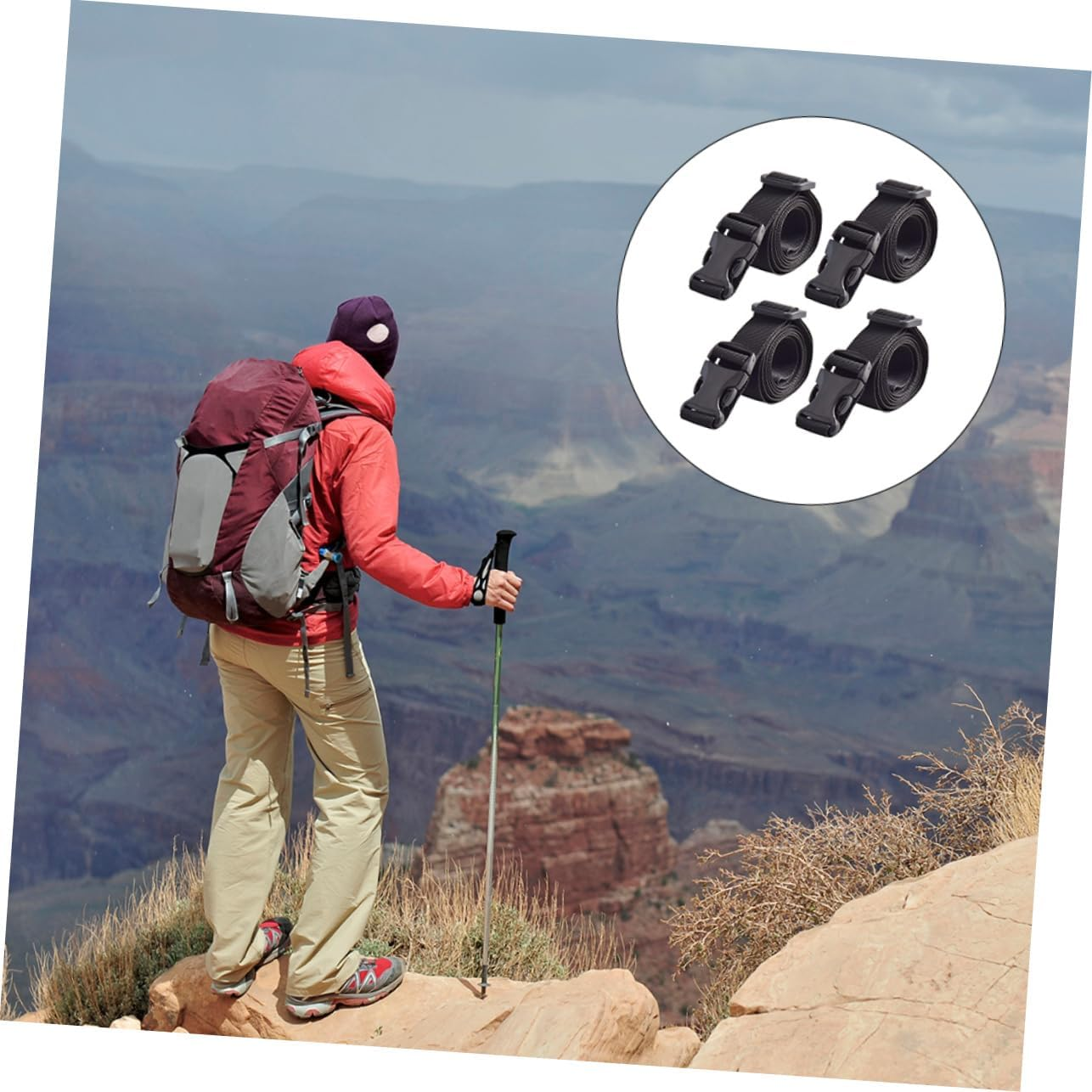 LRXIYODE 4Pcs Tie down Straps for Luggage Outdoor Travel Lashing Straps for Luggage Safety for Hiking and Camping Trips image number 3