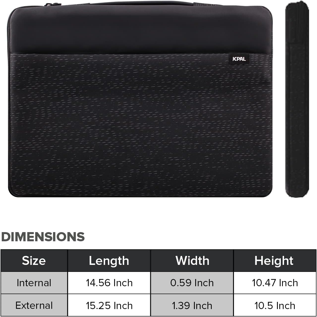 JCPAL 15 16-Inch Transit Sleeve Laptop Computer Sleeve Carrying Case Bag Waterproof Padded with Handle and Large Accessories Pocket for Macbook Air 15" Pro 16" Lenovo ASUS HP Dell Samsung Surface image number 5