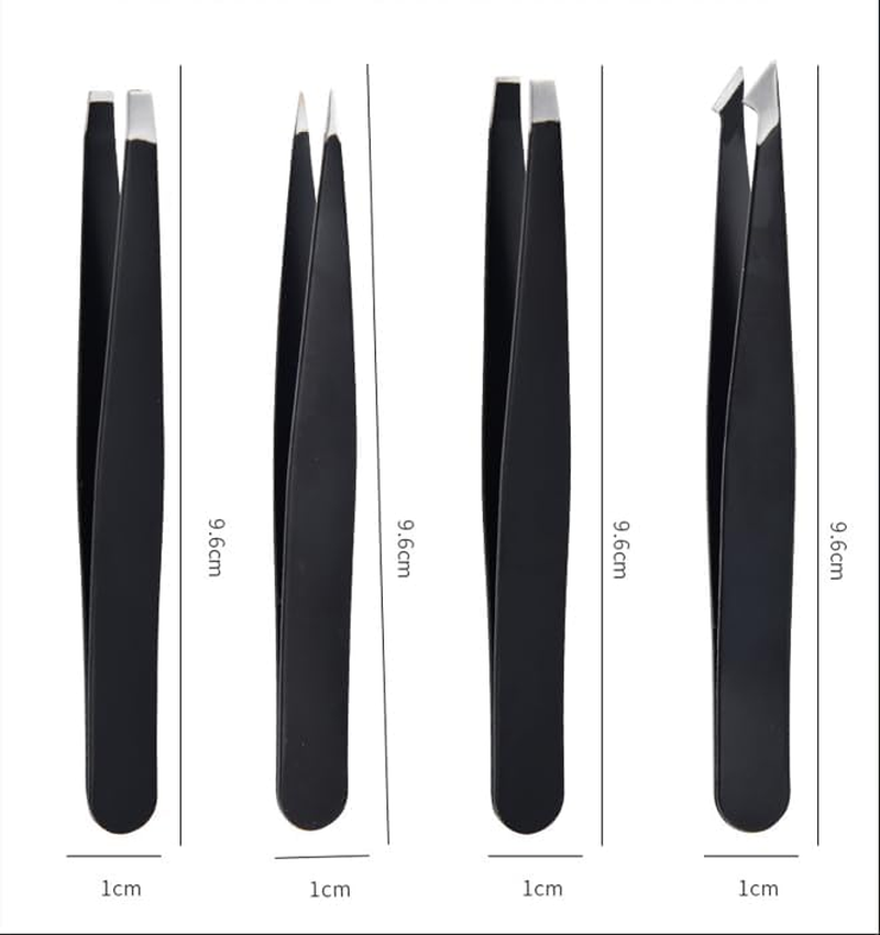 Professional Precision Tweezer Set 4 Types (Pointed, Hooked, Slanted, Straight), Stainless Steel Eyebrow Tweezers with Sharp Tight Bite, Eyelash Tweezers for False Eyelashes Fine Hair Removal (8PCS) image number 4