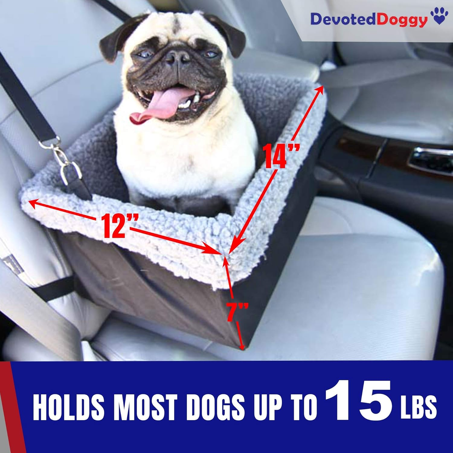 Deluxe Dog Car Seat Fits Pets up to 15Lbs, Dog Booster Seat, Padded Cushioning, Adjustable Straps, Metal Frame Encasing, Installs in Seconds, Collapsible Canvas and Easy to Clean image number 1