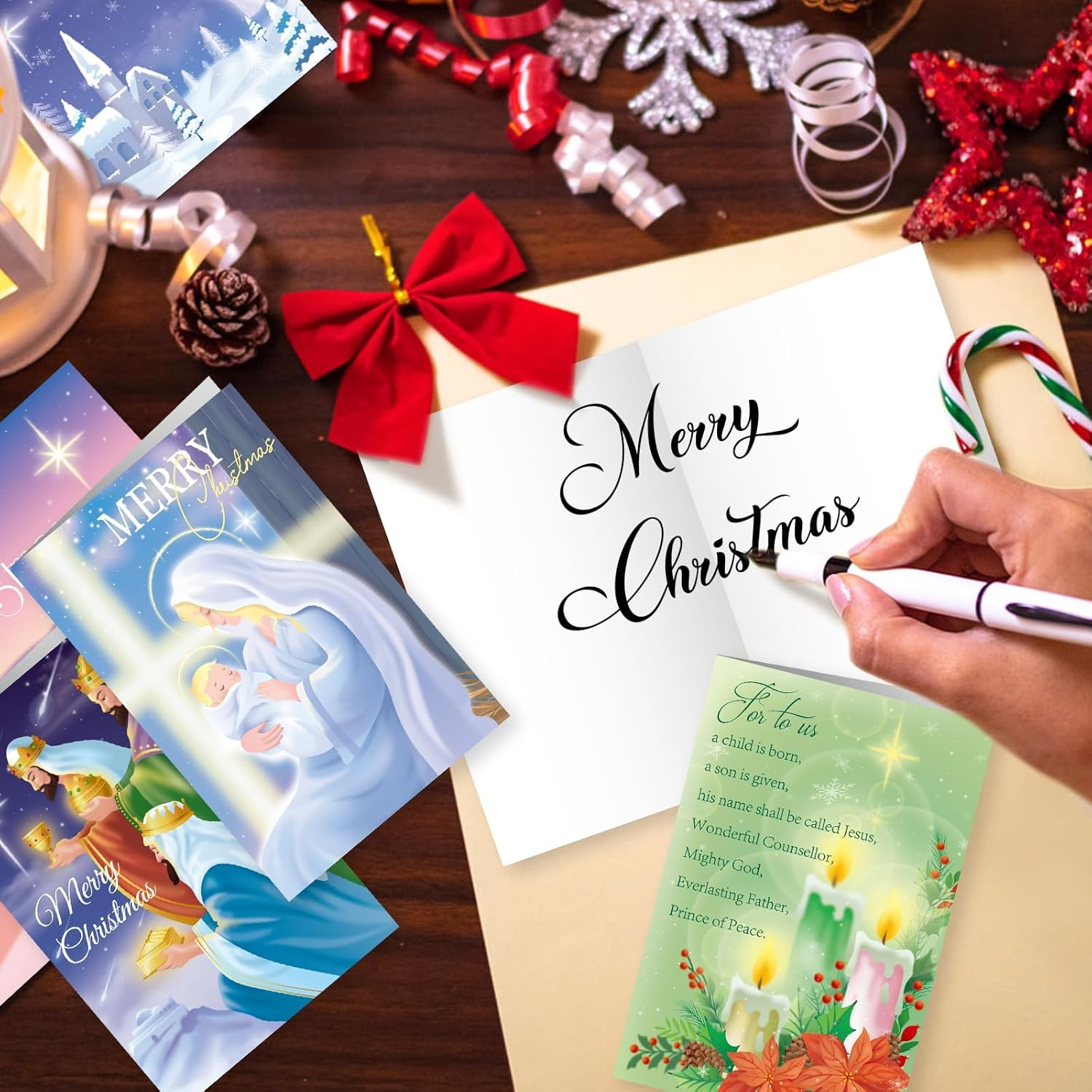 Religious Christmas Cards Multipack, 16 Style Christian Christmas Cards Greeting Xmas Gift Cards Christmas Nativity Cards with Envelopes and 16 Sealing Stickers for Kids and Family, Blank Inner image number 1