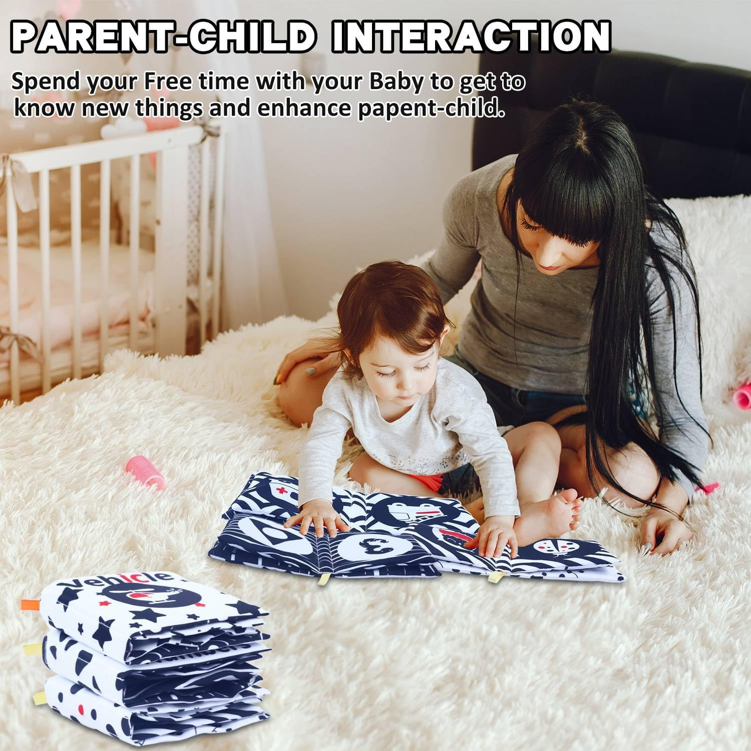 Baby Books Toys, 3 Pack White and Black Cloth Book Set, Touch and Feel Crinkle Cloth Book for Infant Babies 0-6 Months, Early Education Sensory Soft Toy, Baby Gifts Christmas Stocking Stuffers image number 4