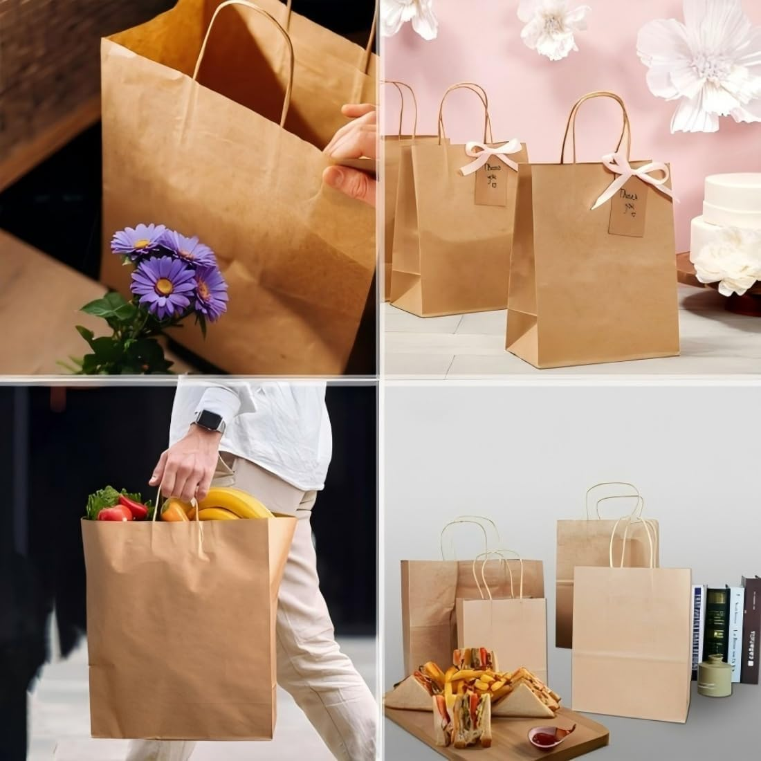 50 Pack Kraft Paper Gift Bags with Handles - Small Brown Gift Bags for Business, Shopping, Retail Merchandise - Eco-Friendly Party Bags - 15 X 8 X 21Cm