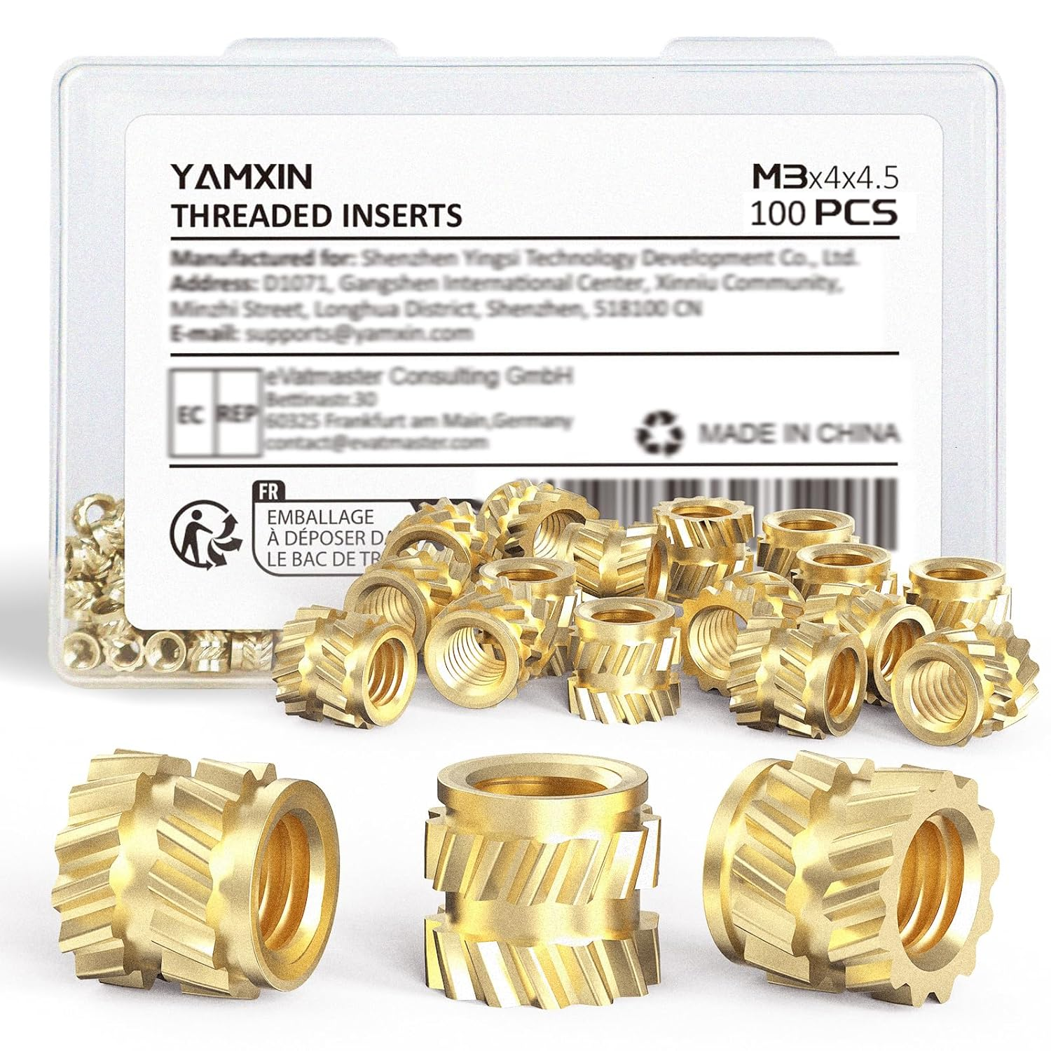 M3 Heat Set Threaded Inserts, M3X4X4.5Mm, 100 Pieces, Brass Knurled Nuts for 3D Printing & Plastic Parts