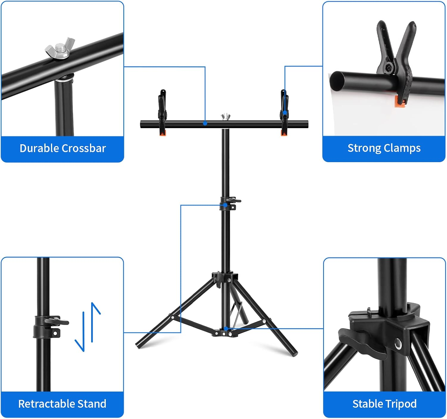 Selens 70X102Cm T-Shape Photo Backdrop Stand Poles Background Support Photography with Clamp Clips Portable Adjustable for Backdrop Product Props Photo Studio Shooting image number 4