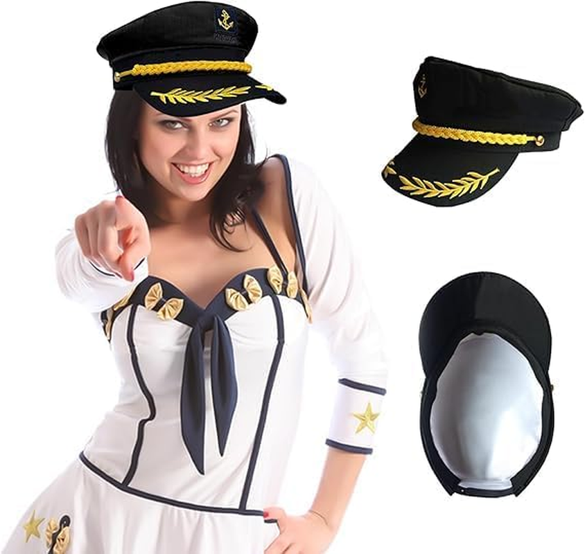 Sailor Captain Hat Navy Captains Sailors Costume Hats Adjustable Marine Cap for Men Women Adult and Kids Holiday Party Costume image number 1