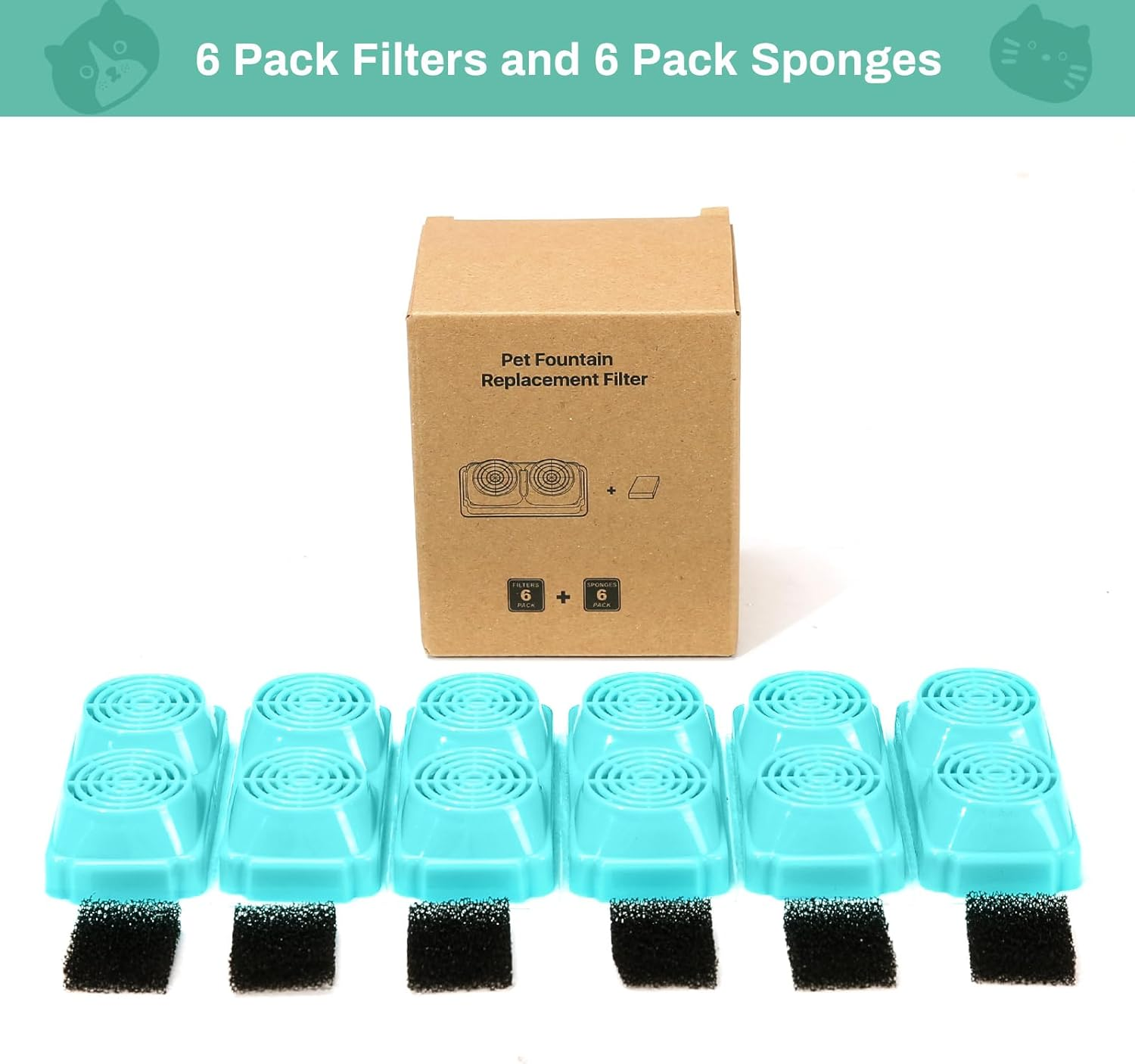 6 Pack Replacement Filters for 3.2L Cat Drinking Fountain, Multiple Filtration Cat Water Dispenser Filters, Pet Fountain Filters Replacement image number 5