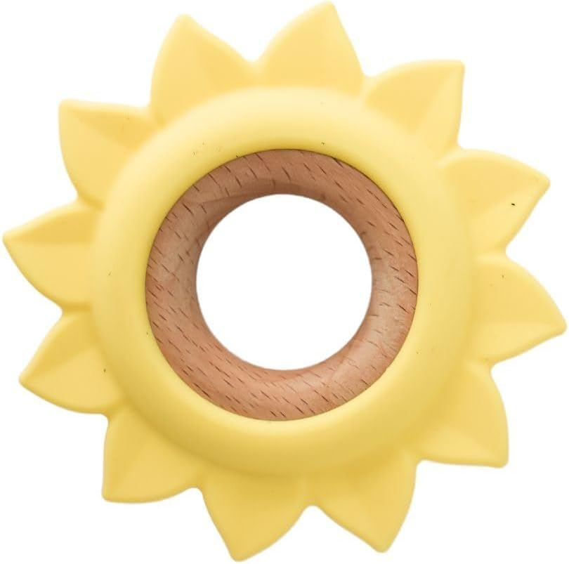 Koala Dream - CA3021D Silicone TEETHER Sun Yellow- Natural Timber and Food-Grade Silicone Teething Toy