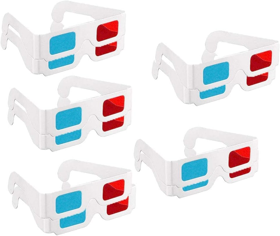 3D Glasses, Cardboard Glasses,10 Pairs of Paper Red and Blue Stereo Eyeglasses for TV, Movie, Game image number 1