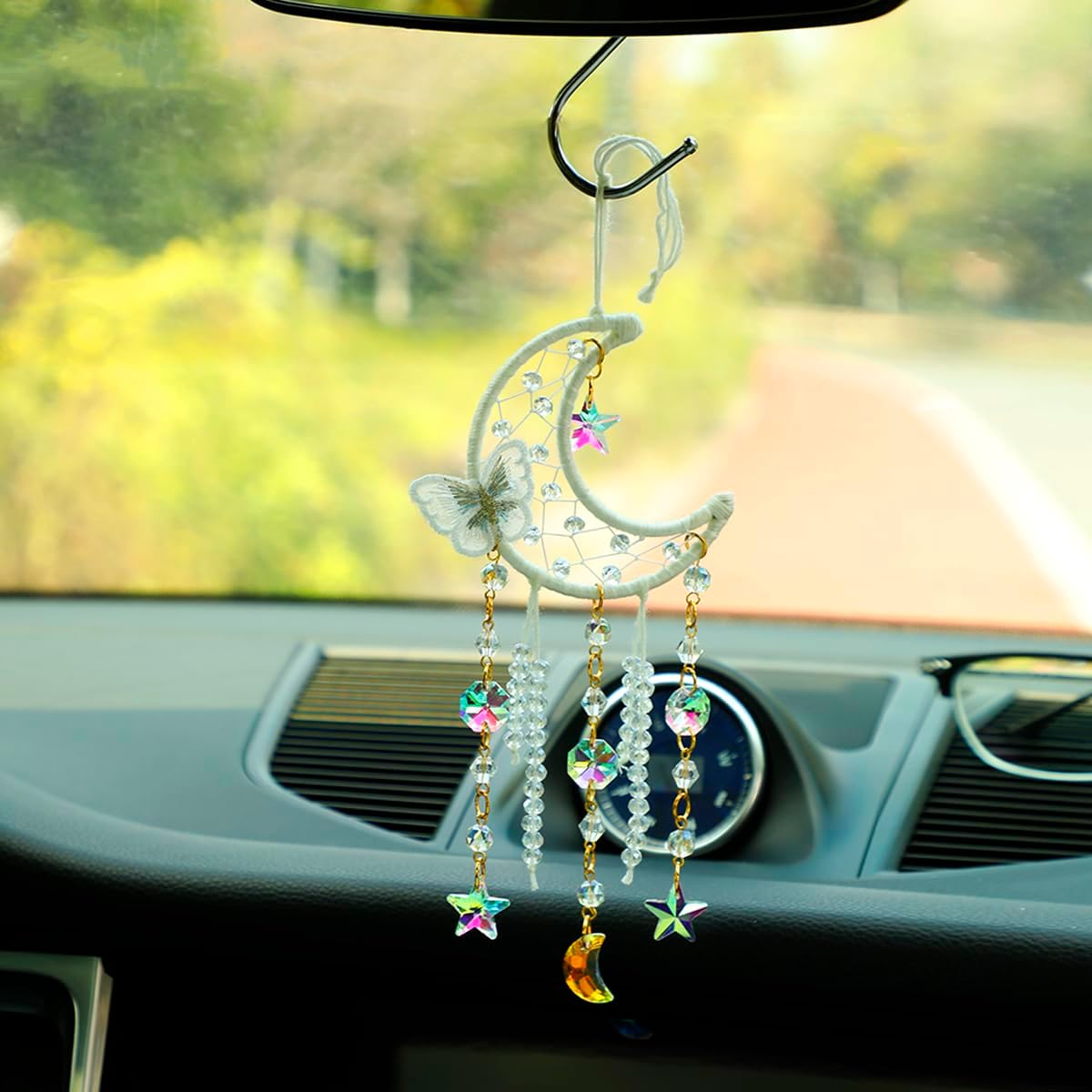 Artilady Dream Catcher for Girls - White Butterfly Small Moon Dream Catchers with Crystals Cute Room Decor for Teen Girls Boys Boho Bedroom Wall Home Decorations Birthday Christmas Women Gifts image number 1